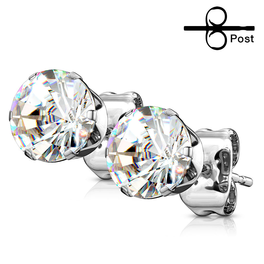 Surgical Steel Round CZ Prong Earrings