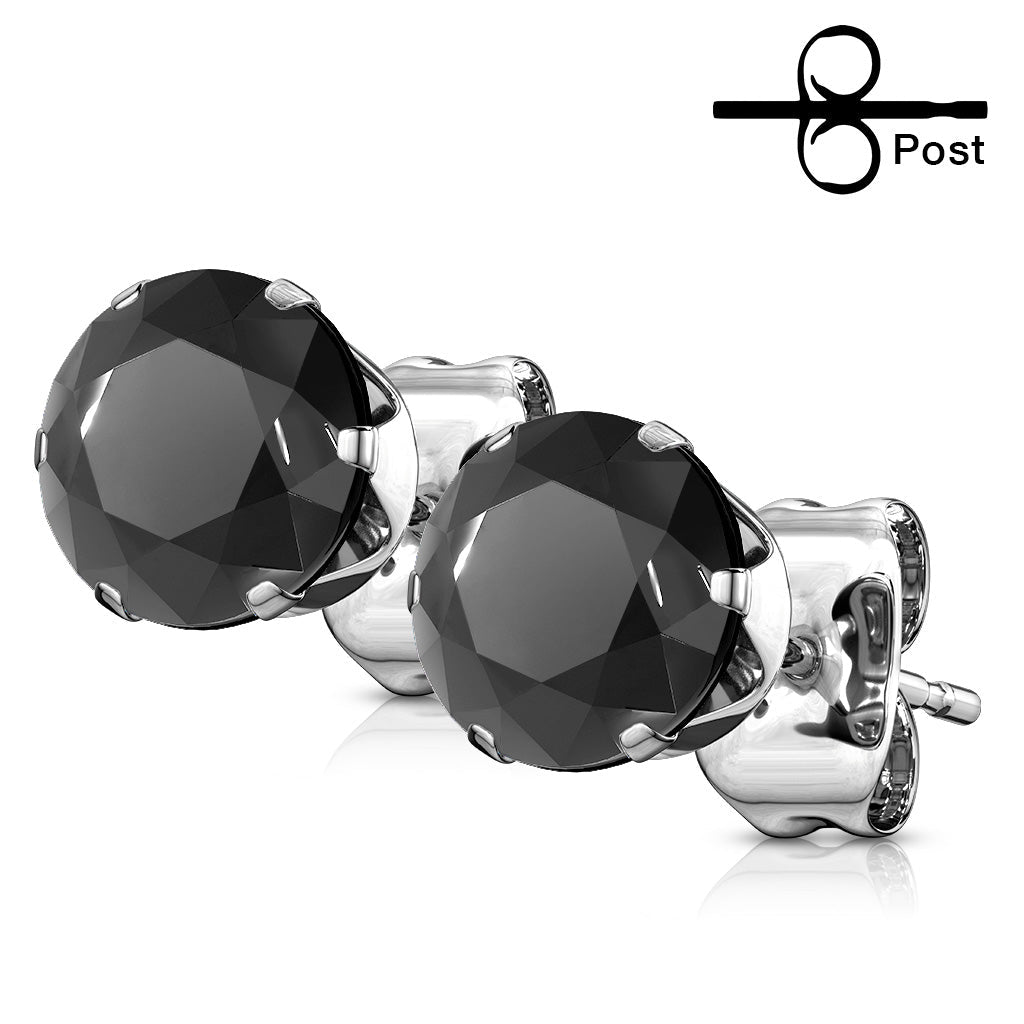Surgical Steel Round CZ Prong Earrings