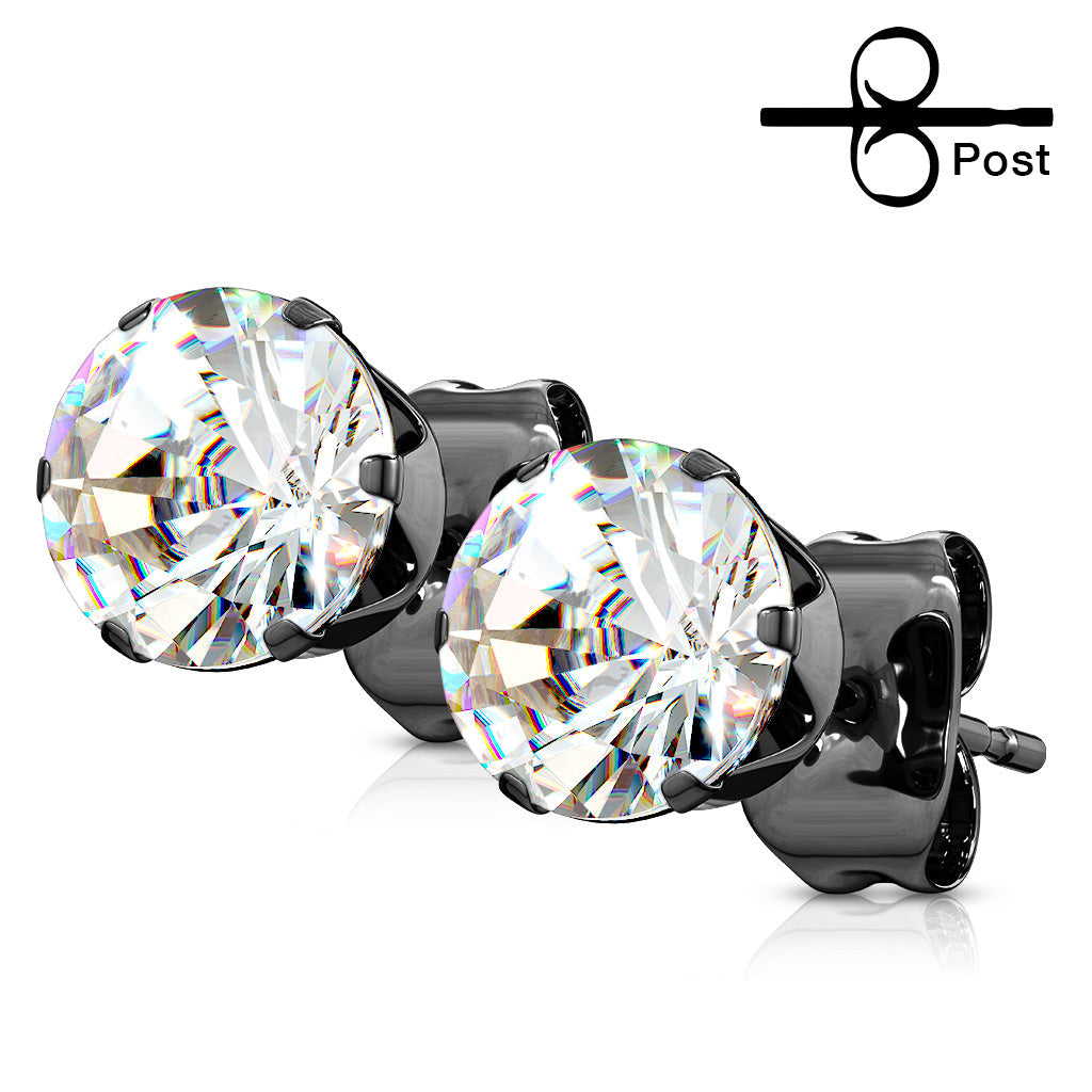 Surgical Steel Round CZ Prong Earrings