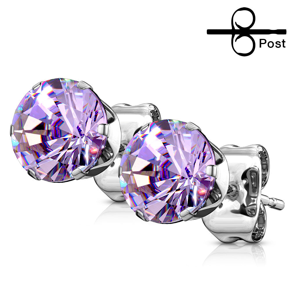 Surgical Steel Round CZ Prong Earrings