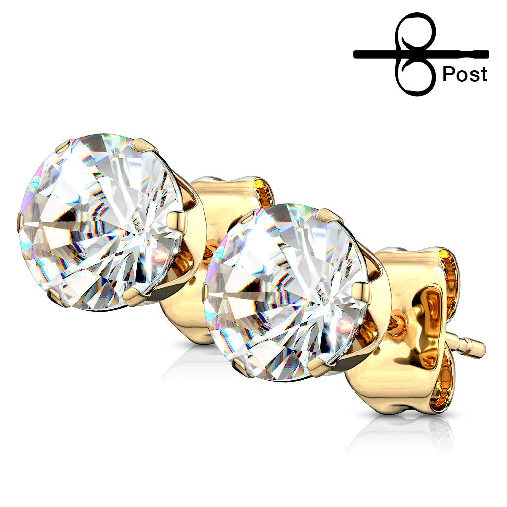 Surgical Steel Round CZ Prong Earrings