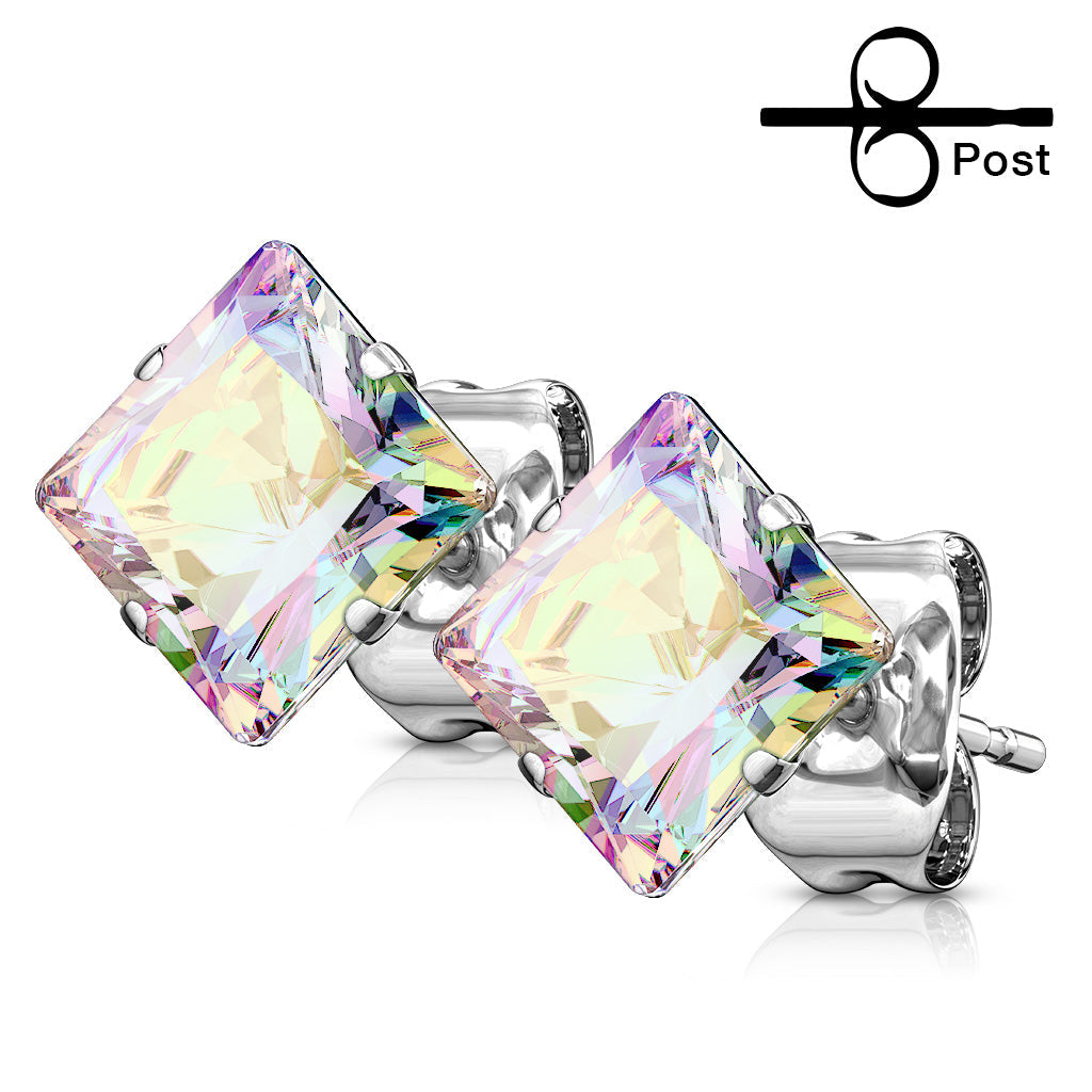 Surgical Steel Square CZ Prong Earrings