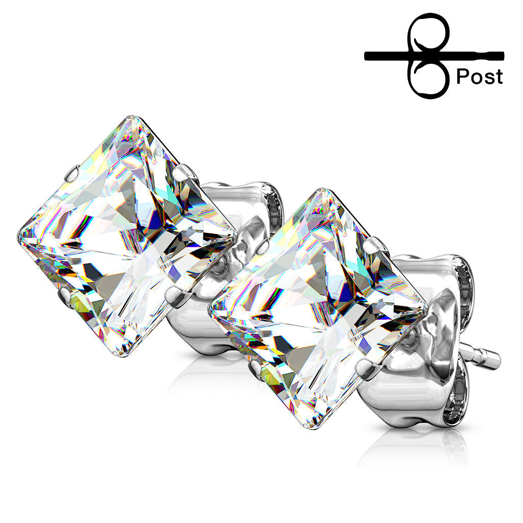 Surgical Steel Square CZ Prong Earrings