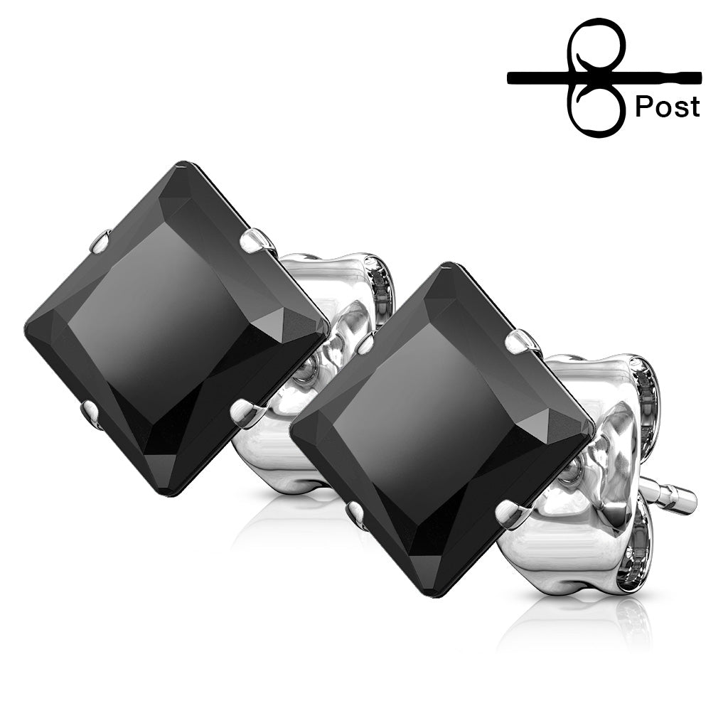 Surgical Steel Square CZ Prong Earrings
