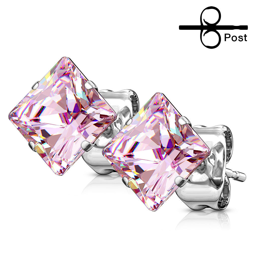 Surgical Steel Square CZ Prong Earrings