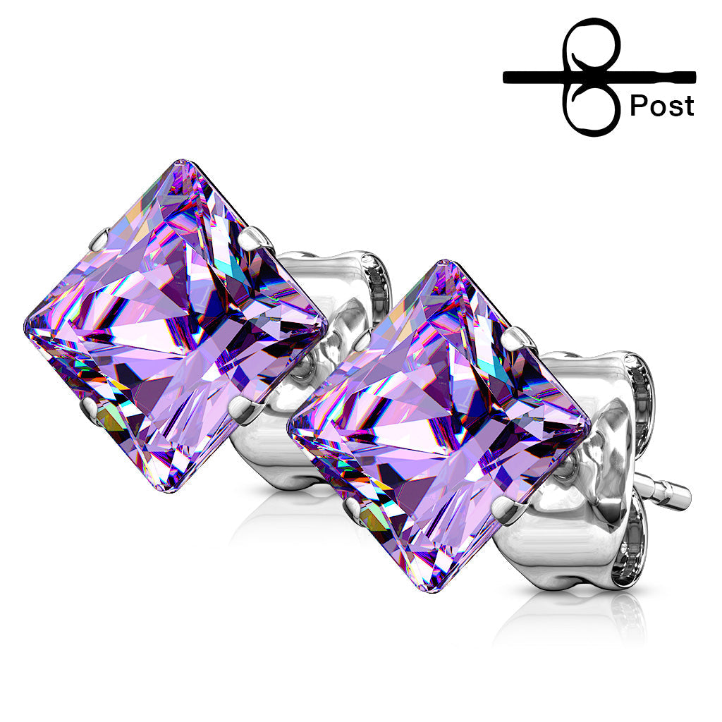 Surgical Steel Square CZ Prong Earrings