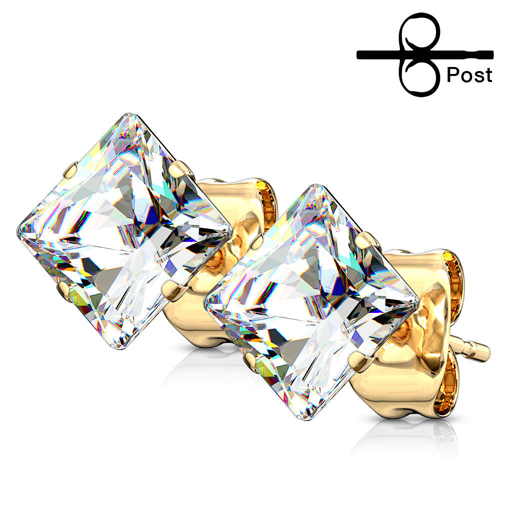 Surgical Steel Square CZ Prong Earrings