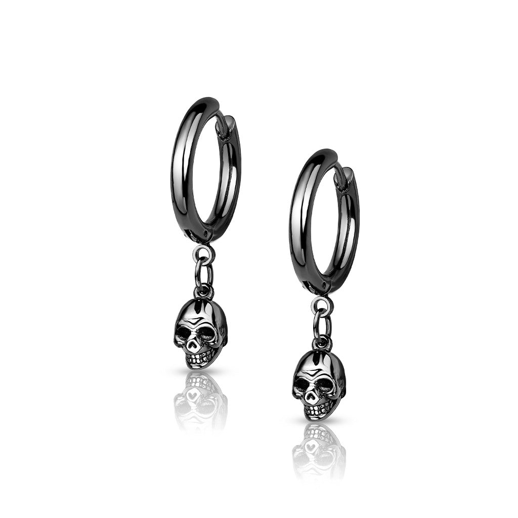 Surgical Steel Hoop Earrings with Skull Dangle