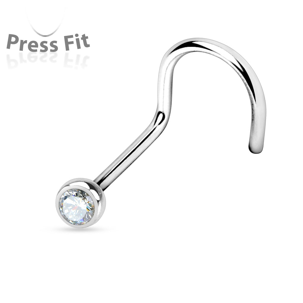 Surgical Steel Nostril Corkscrew with Press Fit Gem Ball Top