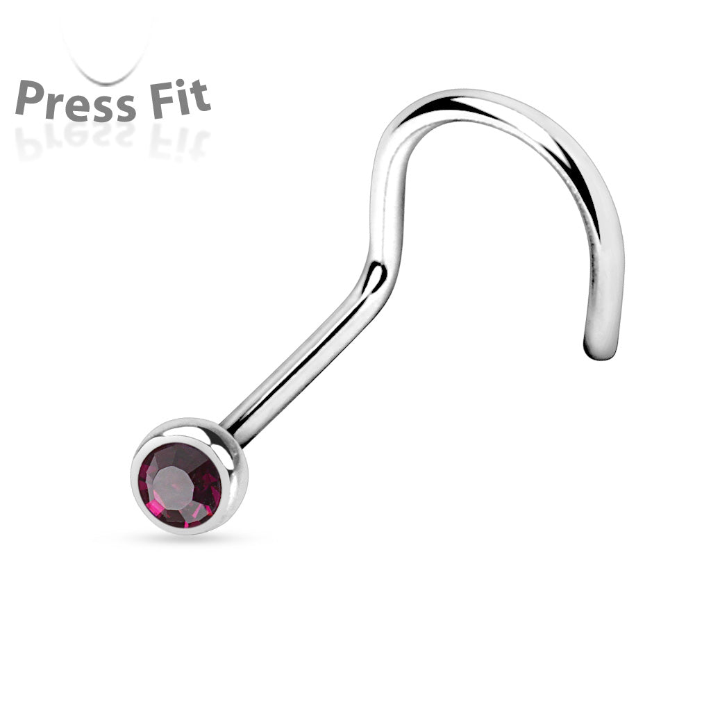 Surgical Steel Nostril Corkscrew with Press Fit Gem Ball Top