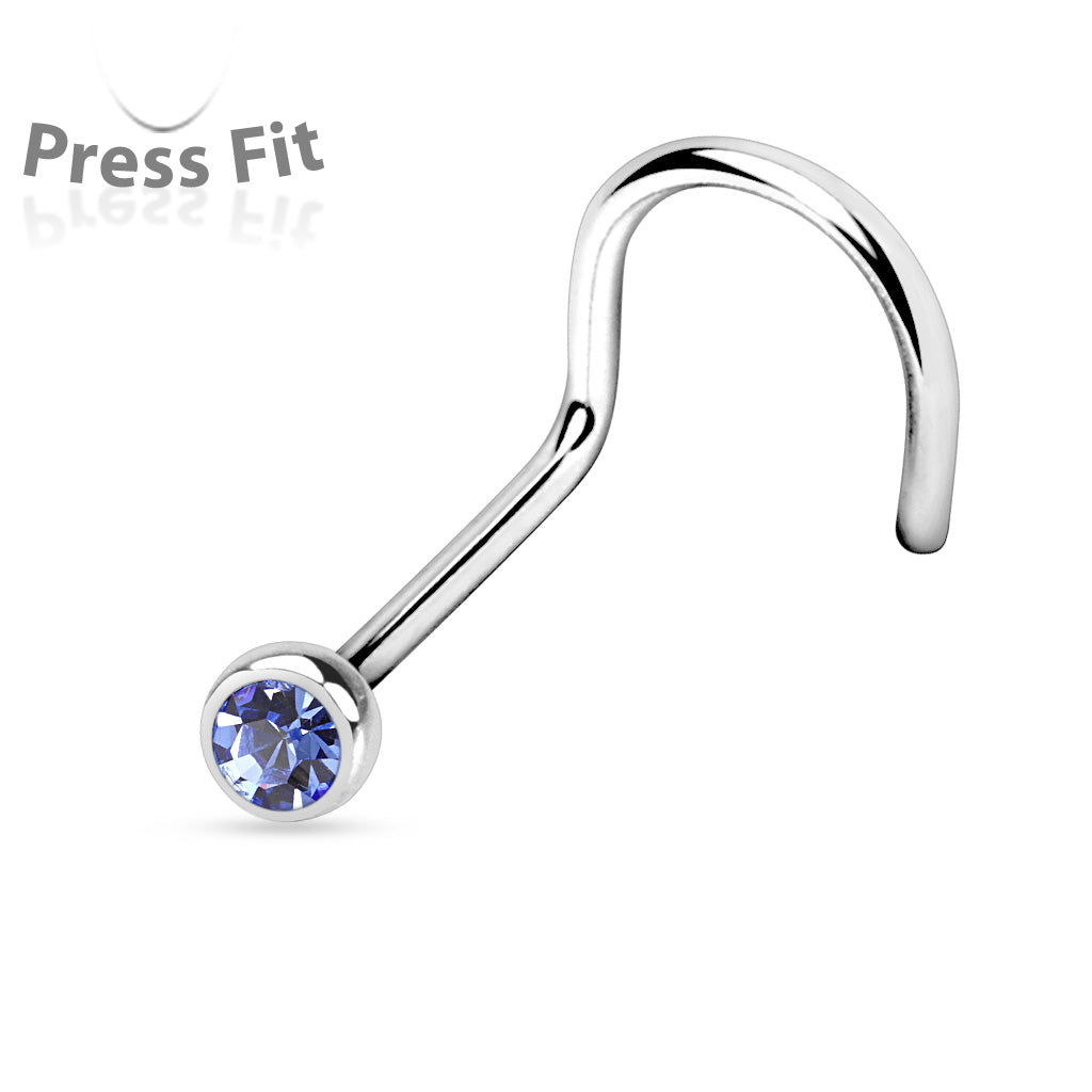 Surgical Steel Nostril Corkscrew with Press Fit Gem Ball Top