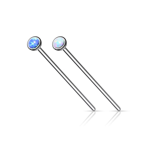 Surgical Steel Nostril Fishtail with Bezel Set Opal Ball