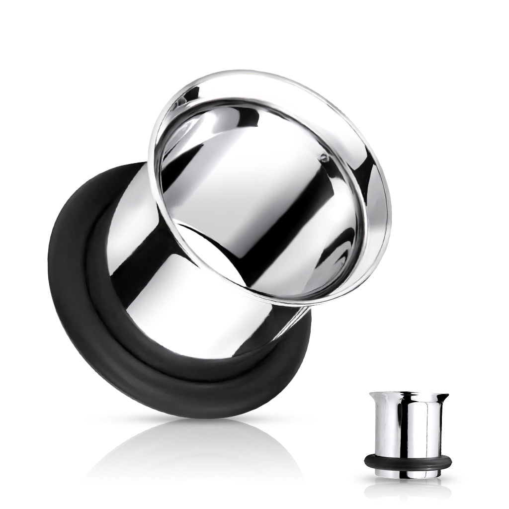Single Flared Surgical Steel Tunnel with Black O Ring