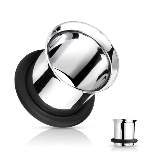 Single Flared Surgical Steel Tunnel with Black O Ring