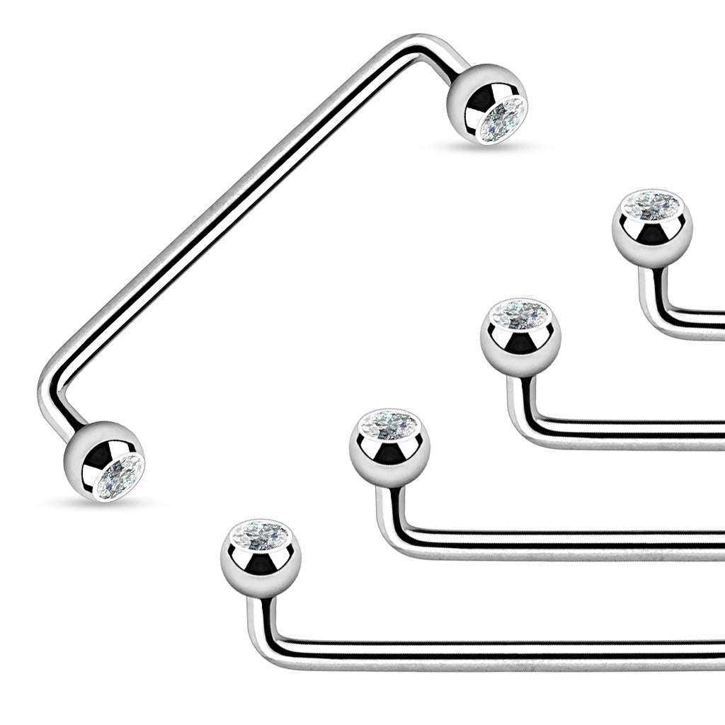 Surgical Steel 90 Degree Surface Barbell with Crystal Press Fit Balls