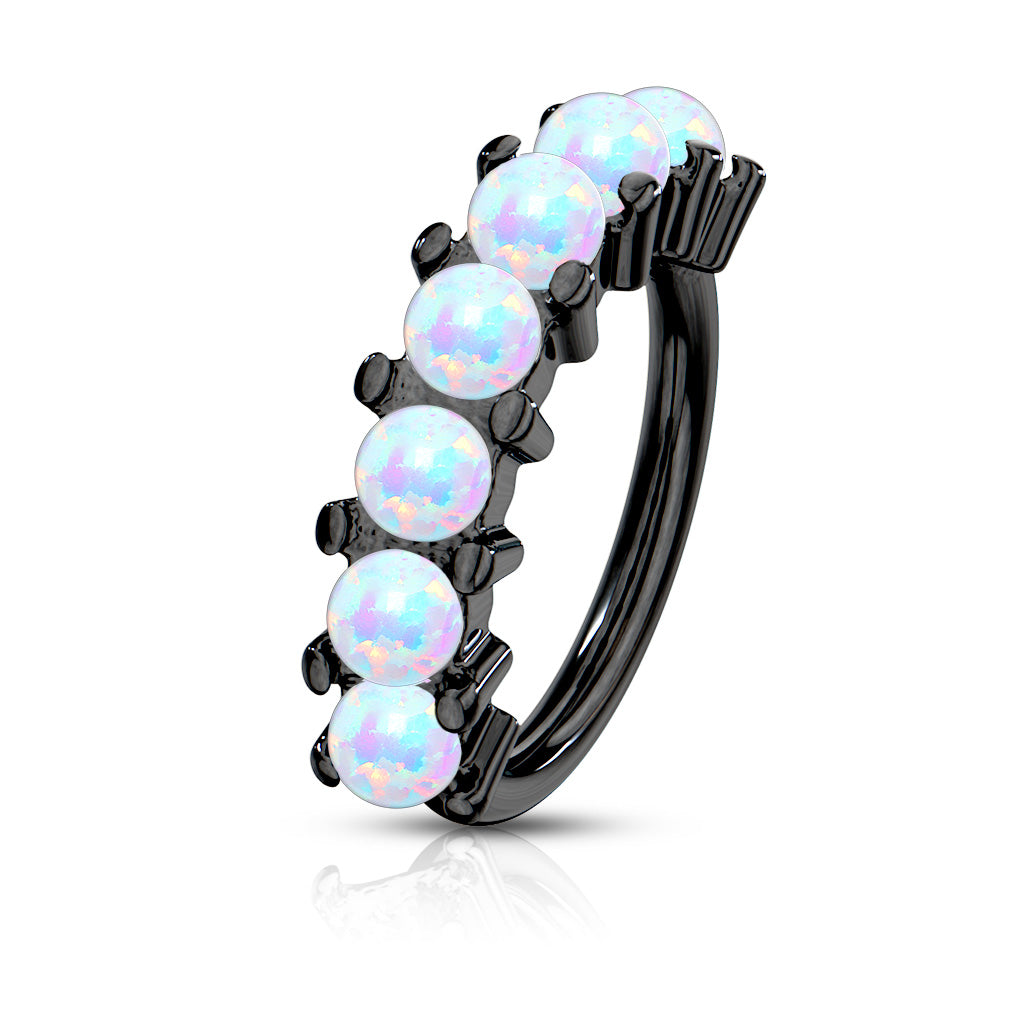 Annealed 7 Opal Lined 8mm rings in Surgical Steel