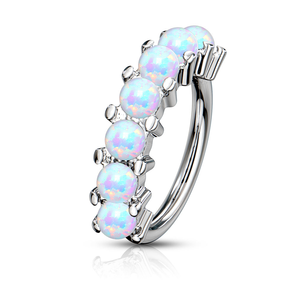 Annealed 7 Opal Lined 8mm rings in Surgical Steel