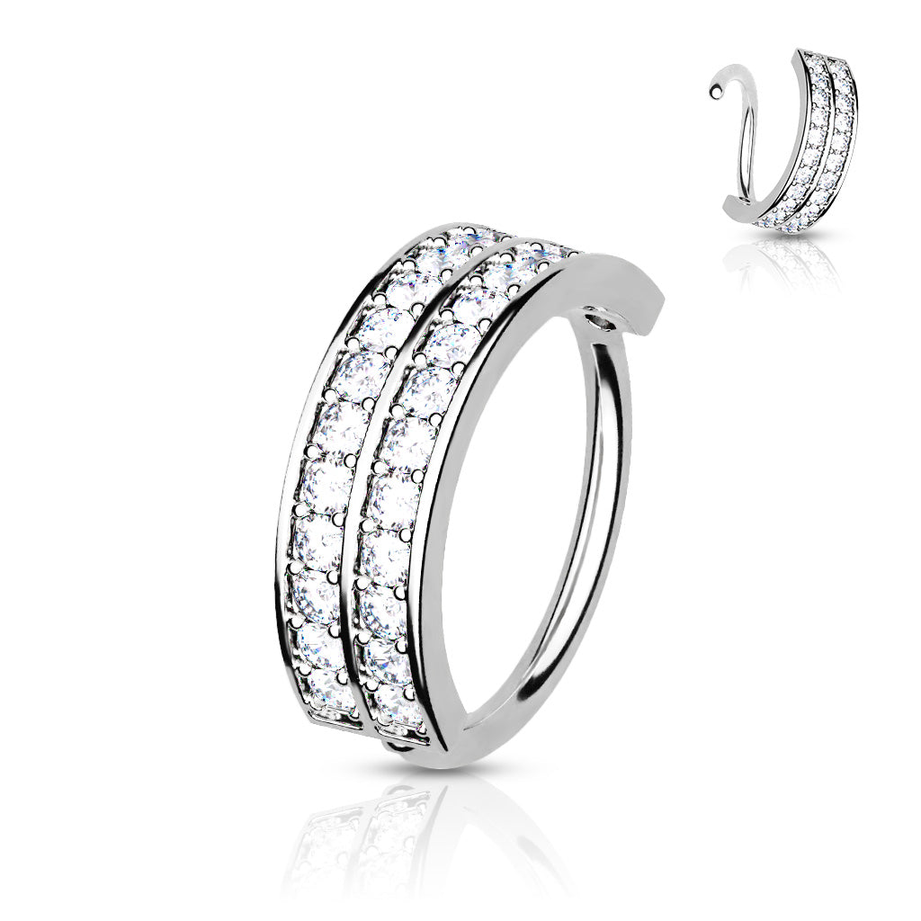 Annealed CZ Double Lined Half Circle 8mm rings in Surgical Steel