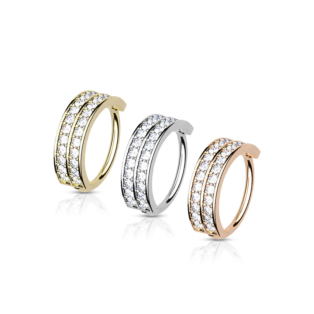 Annealed CZ Double Lined Half Circle 8mm rings in Surgical Steel