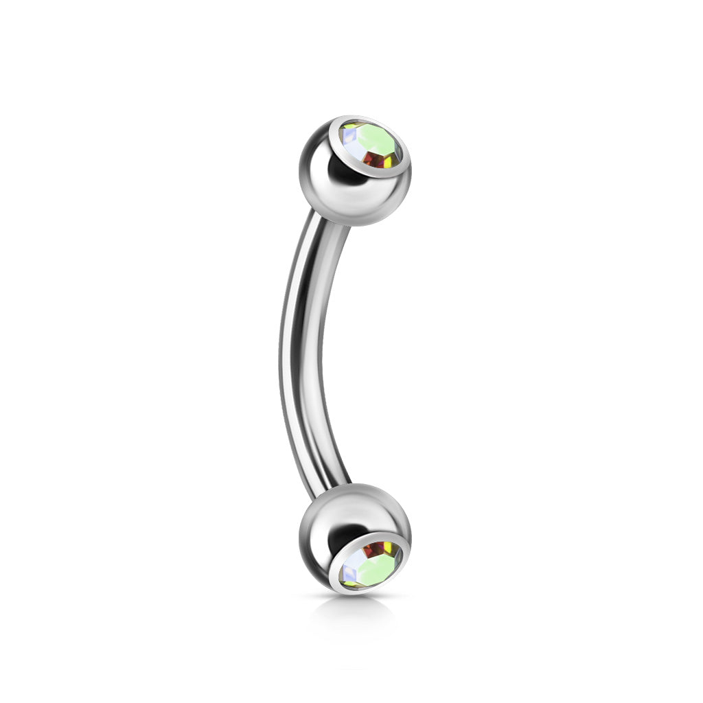 Surgical Steel Curved Barbell with Double Press Fit Jeweled Ball External Thread