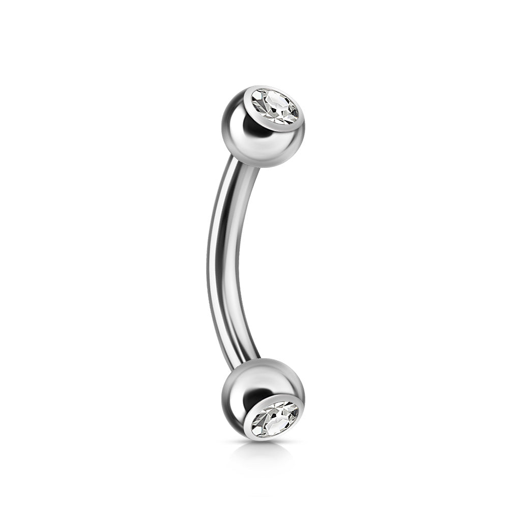 Surgical Steel Curved Barbell with Double Press Fit Jeweled Ball External Thread