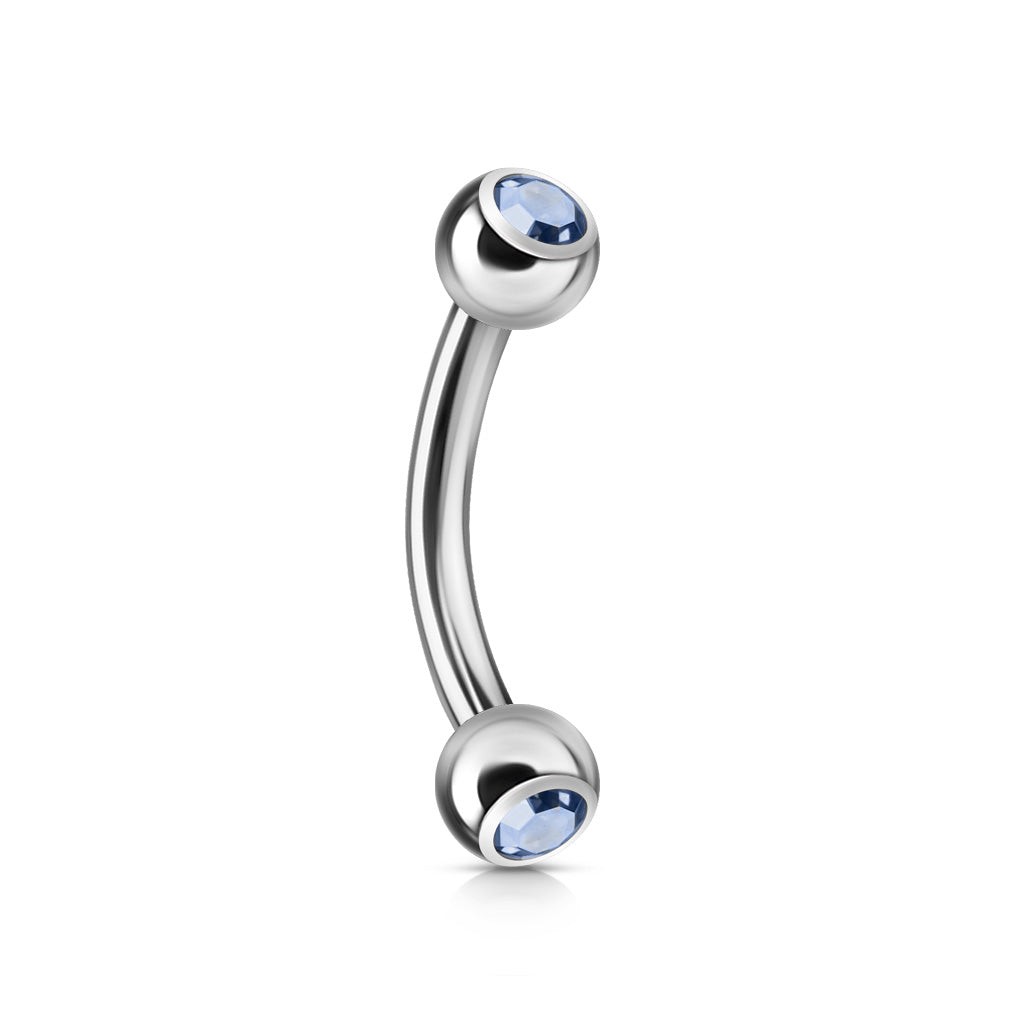 Surgical Steel Curved Barbell with Double Press Fit Jeweled Ball External Thread
