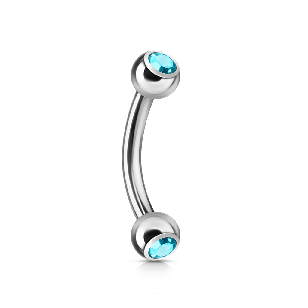 Surgical Steel Curved Barbell with Double Press Fit Jeweled Ball External Thread