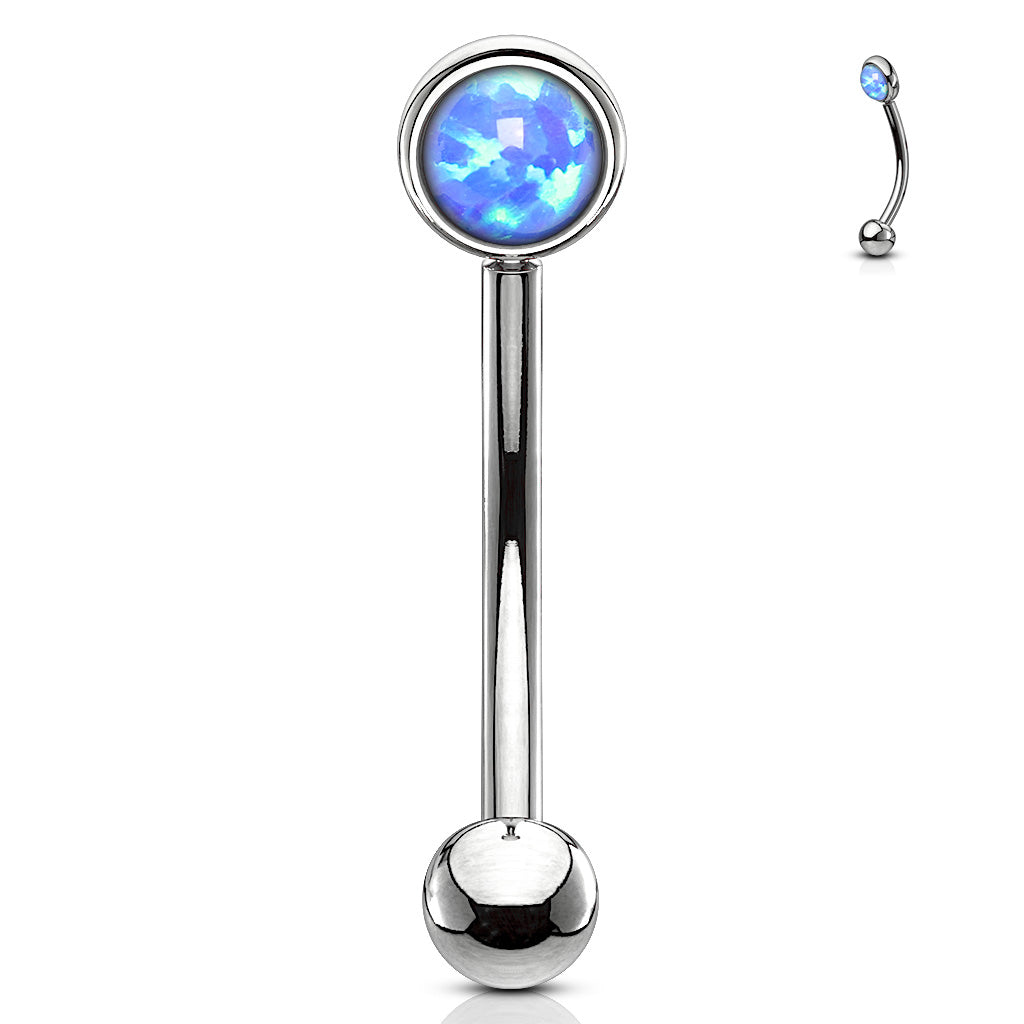 Flat Set Single Opal Curved Barbell in Surgical Steel