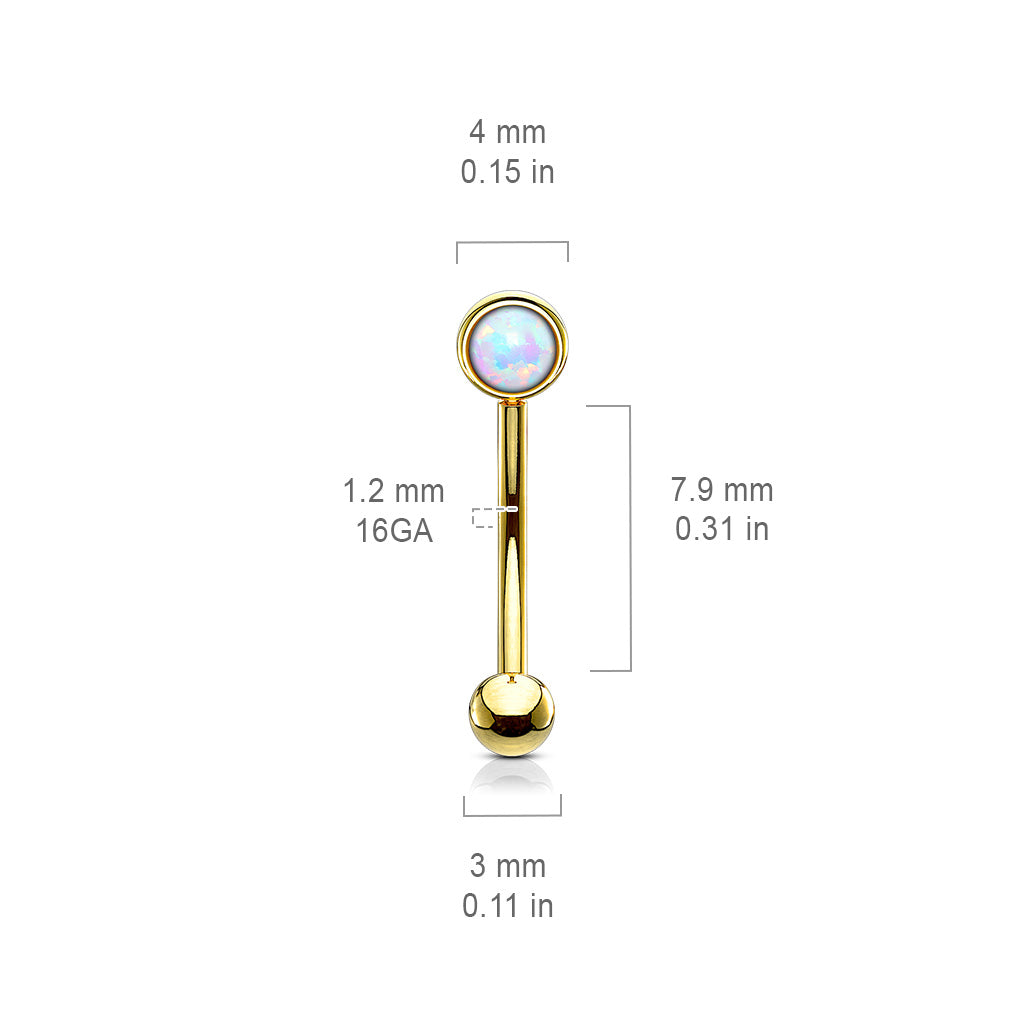 Flat Set Single Opal Curved Barbell in Surgical Steel