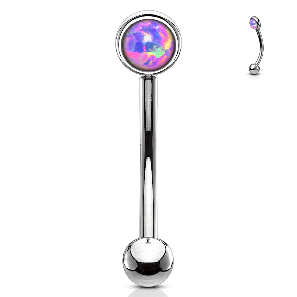 Flat Set Single Opal Curved Barbell in Surgical Steel