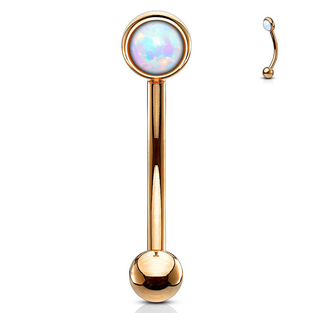 Flat Set Single Opal Curved Barbell in Surgical Steel