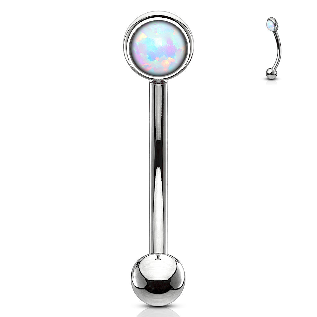 Flat Set Single Opal Curved Barbell in Surgical Steel