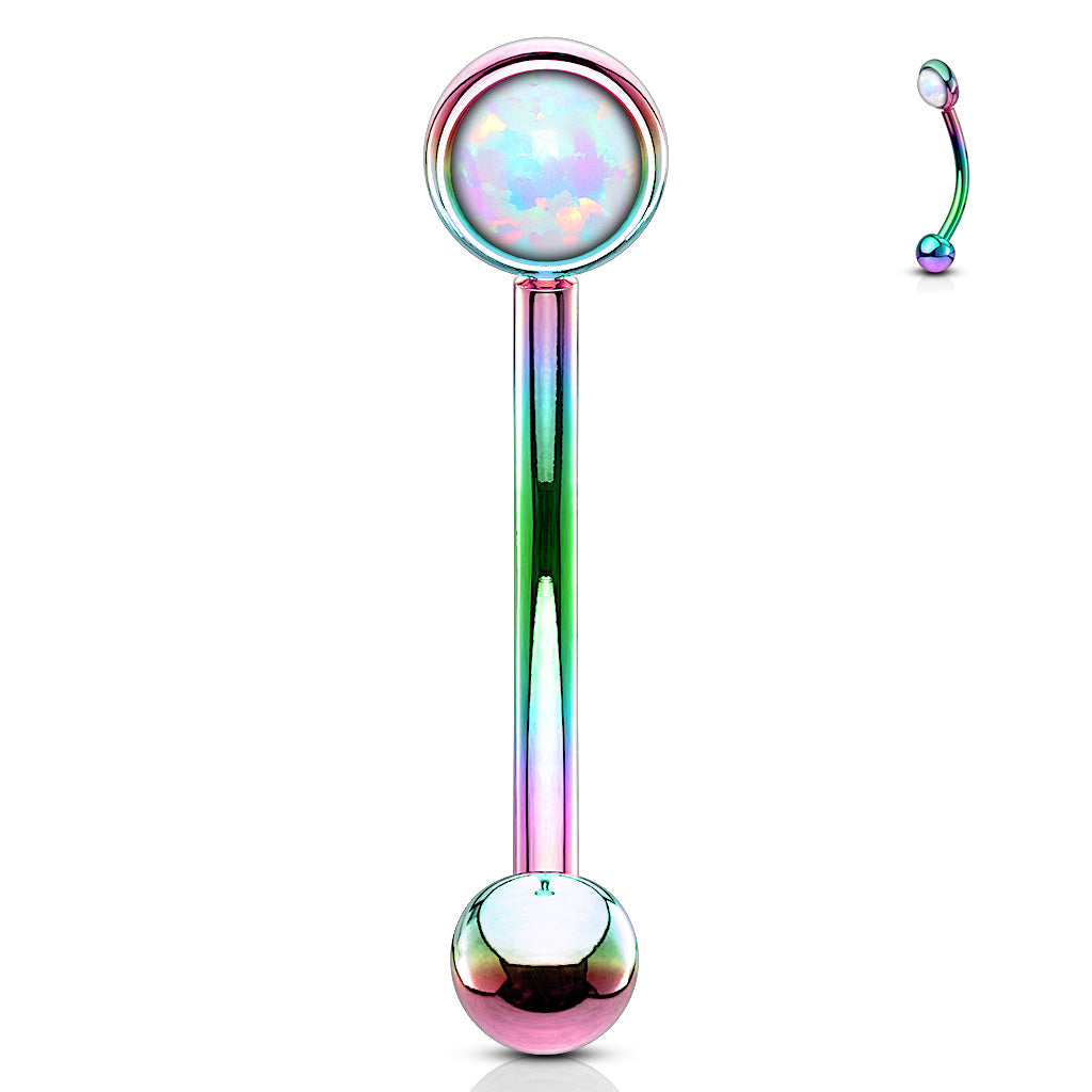 Flat Set Single Opal Curved Barbell in Surgical Steel