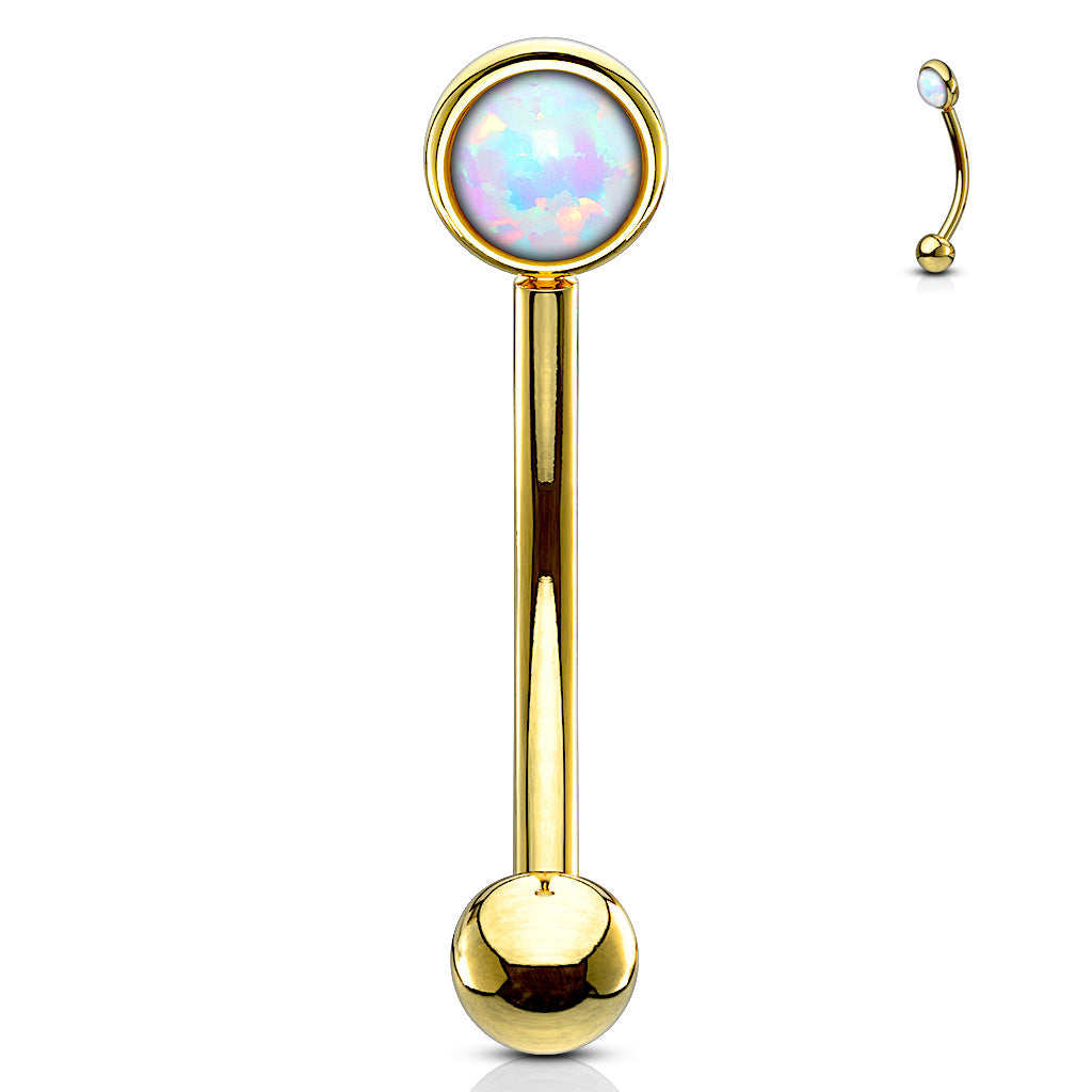 Flat Set Single Opal Curved Barbell in Surgical Steel
