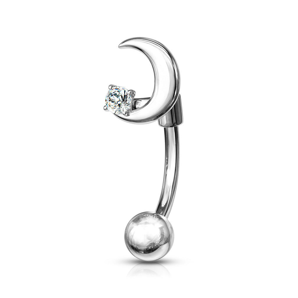 Surgical Steel Crescent Moon with Crystal Star Curved Barbell External Thread