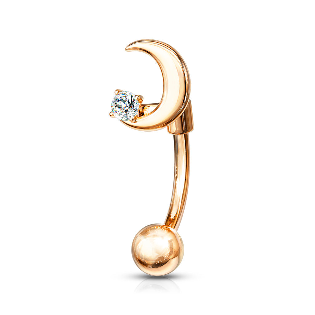 Surgical Steel Crescent Moon with Crystal Star Curved Barbell External Thread