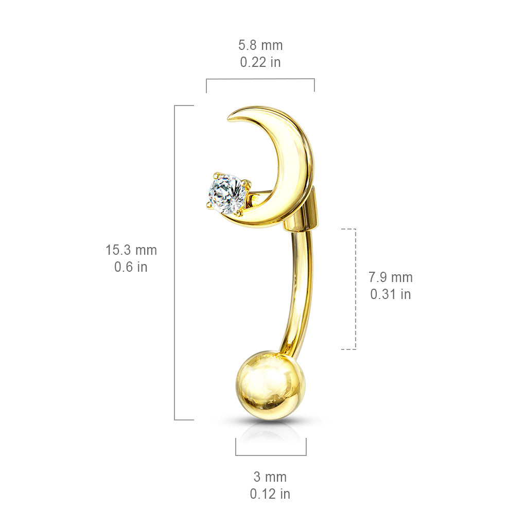 Surgical Steel Crescent Moon with Crystal Star Curved Barbell External Thread