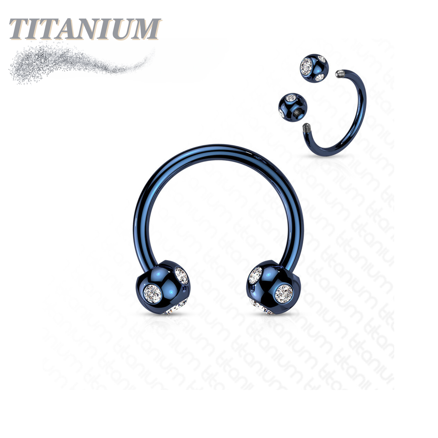 Colored Horseshoe with 5-Gem Paved Crystal Balls External Thread