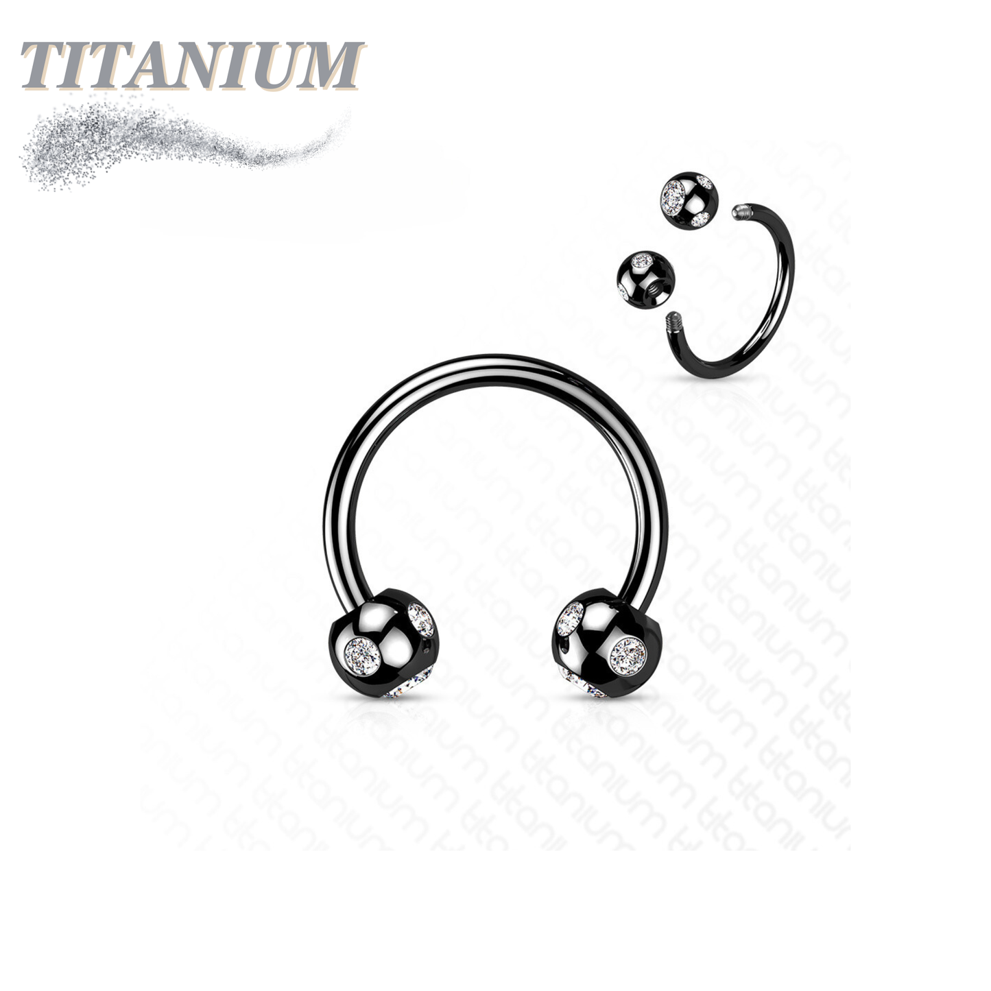 Colored Horseshoe with 5-Gem Paved Crystal Balls External Thread