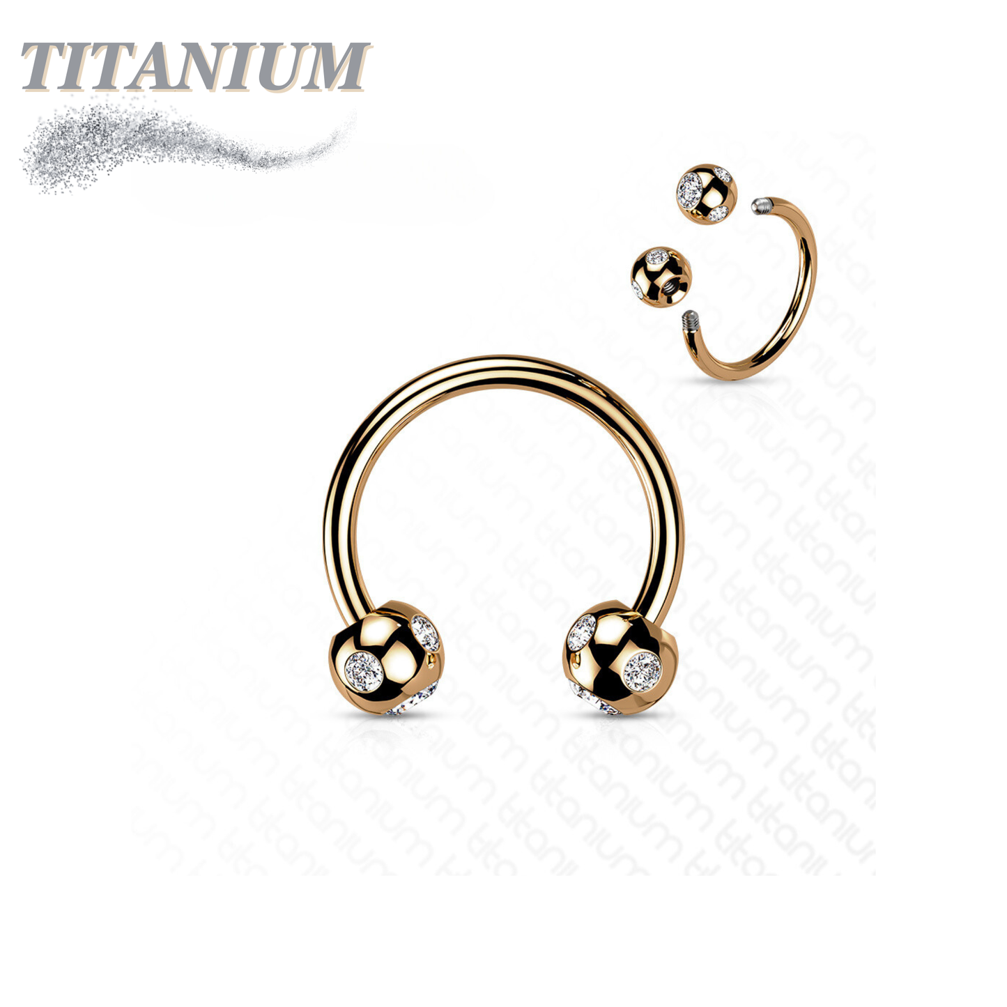 Colored Horseshoe with 5-Gem Paved Crystal Balls External Thread