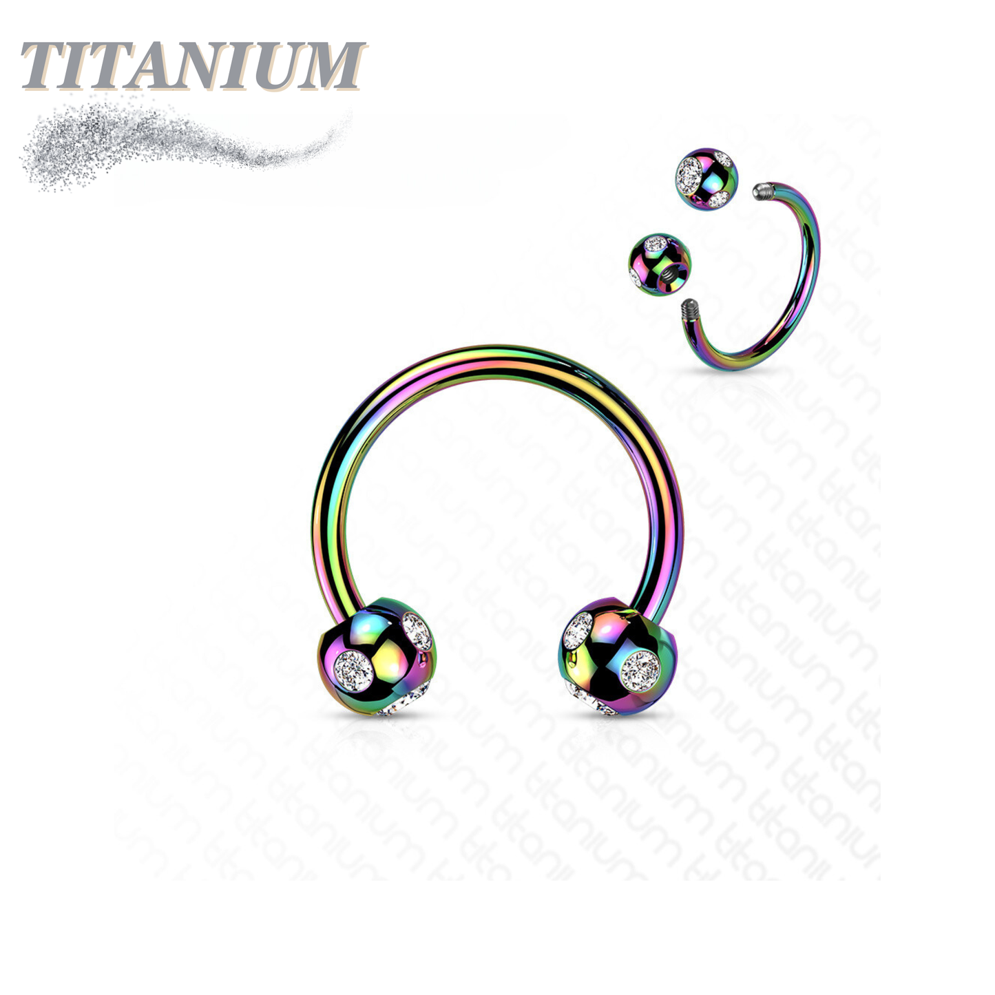 Colored Horseshoe with 5-Gem Paved Crystal Balls External Thread