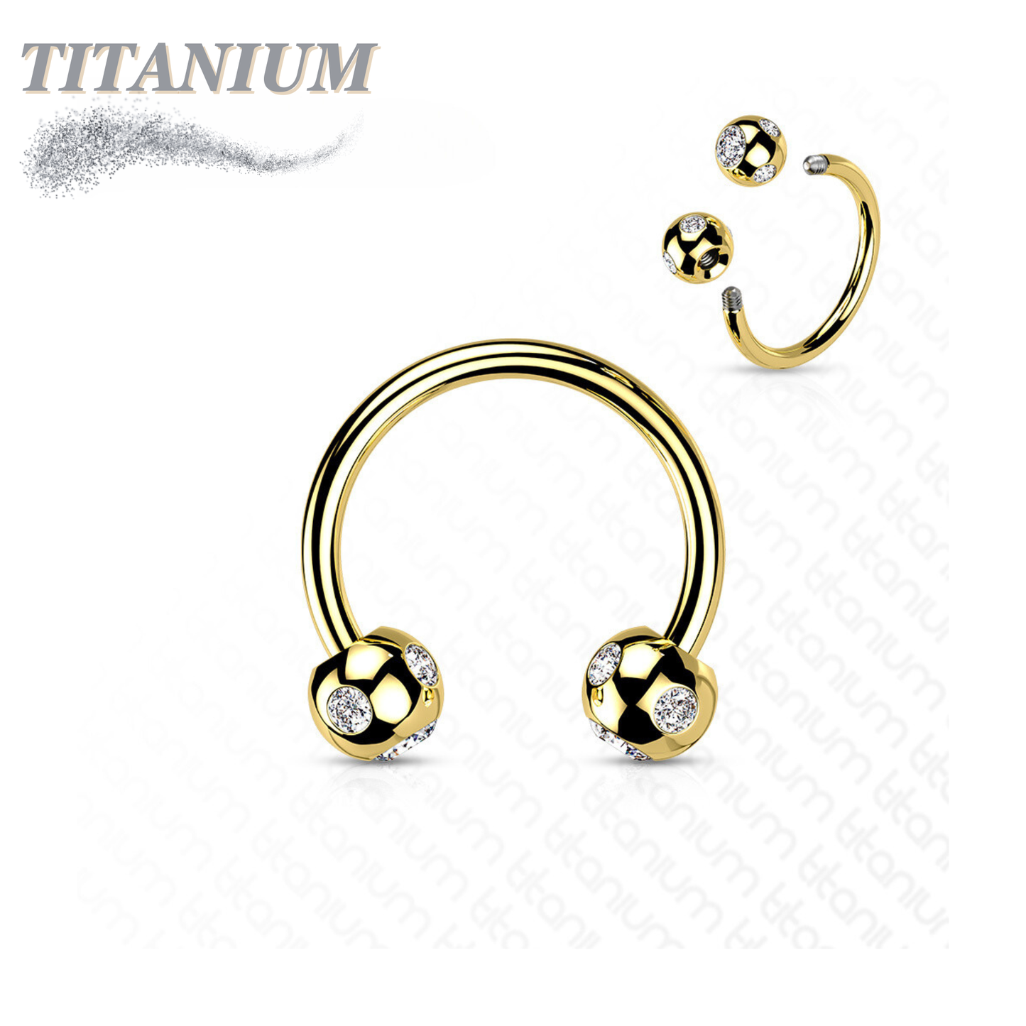Colored Horseshoe with 5-Gem Paved Crystal Balls External Thread