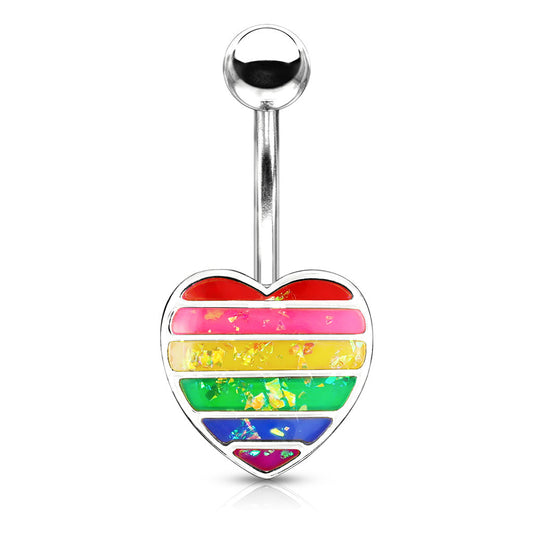 Belly Banana Surgical Steel Rainbow Glitter Heart External Thread