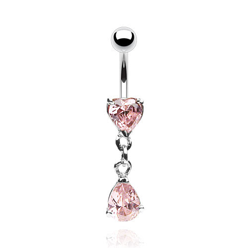 Surgical Steel Heart & Pear CZ Dangle Belly Banana