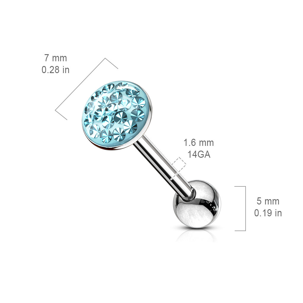 Surgical Steel Tongue Barbell with Smooth Epoxy Paved Gem