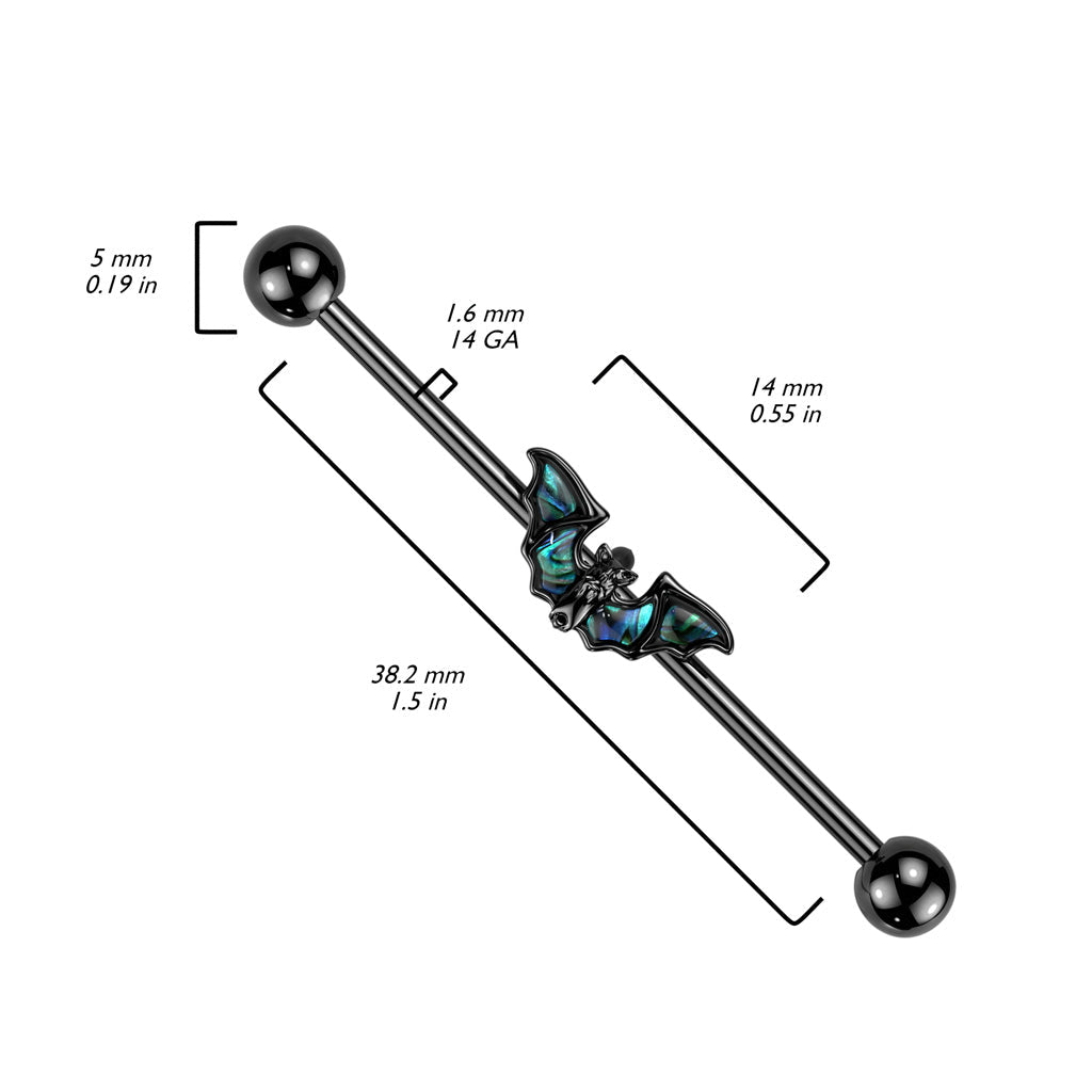 Surgical Steel Abalone Winged Bat Industrial Barbell