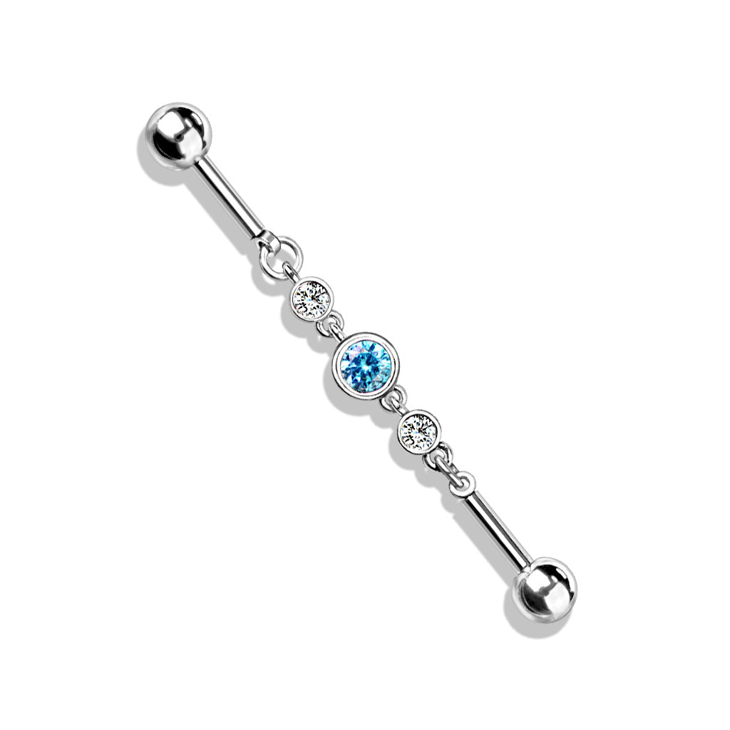Surgical Steel External Thread Industrial with Triple Round CZ Chain Middle