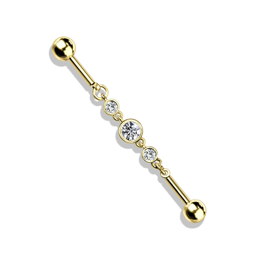 Surgical Steel External Thread Industrial with Triple Round CZ Chain Middle