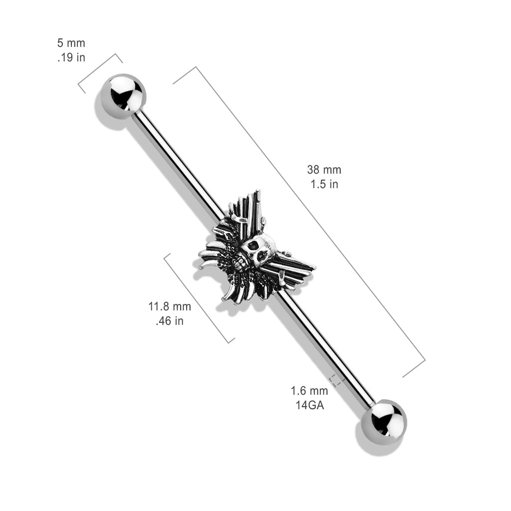 Surgical Steel Externally Threaded Skull Butterfly Industrial Barbell