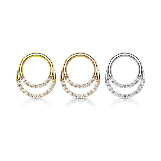 Surgical Steel Double Ring Front Facing Cubic Zirconia Hinged Ring